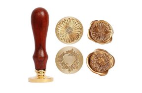 WAX SEAL STAMP FLORAL WITH WOODEN HANDLE SET 2 HEADS